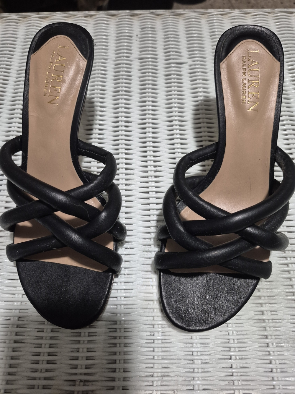 Lauren Ralph Lauren Black Braided Strap Slide Heels